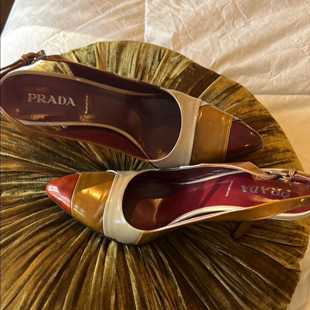 Prada Multicolor Heels - Red, Gold, Cream